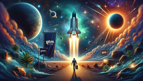 A start-up CEO walking towards a rocket taking off symbolising the upcoming success of their gtm motion.